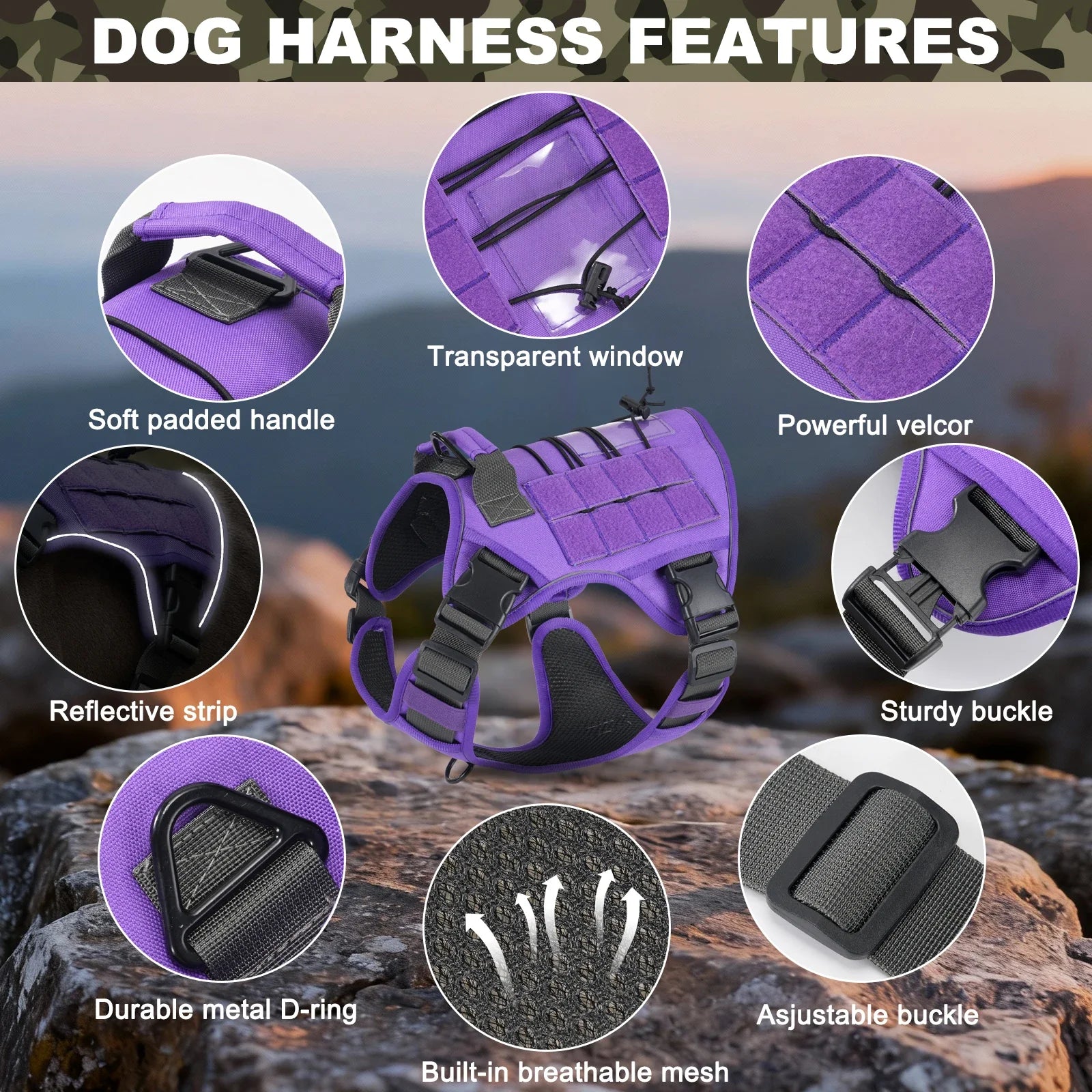 Tactical Dog Harness for Small Medium Large Dogs No Pull Adjustable Pet Harness Reflective Working Training Easy Control Vest