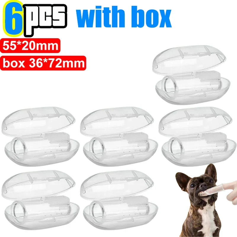 Silicone Soft Pet Finger Cuff Toothbrush | Dog & Cat Teeth Cleaning Tool 6pcs-with box