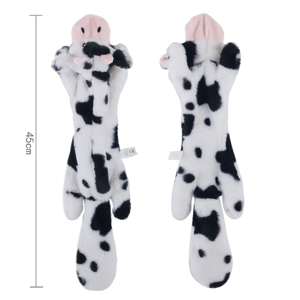 No-Stuffing Squeaky Dog Toy - Durable Simulated Animal Plush with Crinkle and Chew-Resistant Design Cow