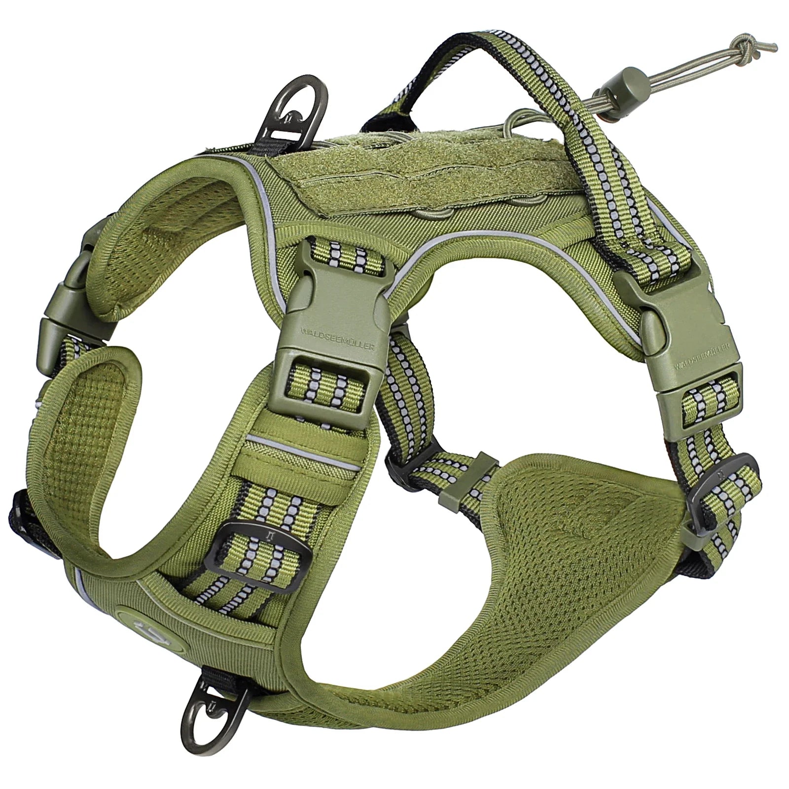 Tactical Dog Harness, No Pull Dog Harness, Adjustable Breathable MOLLE Dog Vest Harness for Medium Large Dog Reflective Military army green