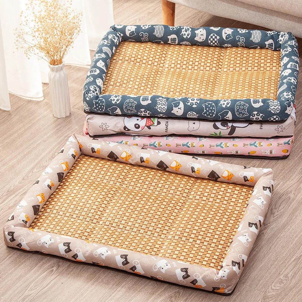 Pet Summer Mat Cute Dog Cooling Sofa Breathable Small Dog Bed Cushion Moistureproof Rattan Wear Cat Mat Accessories