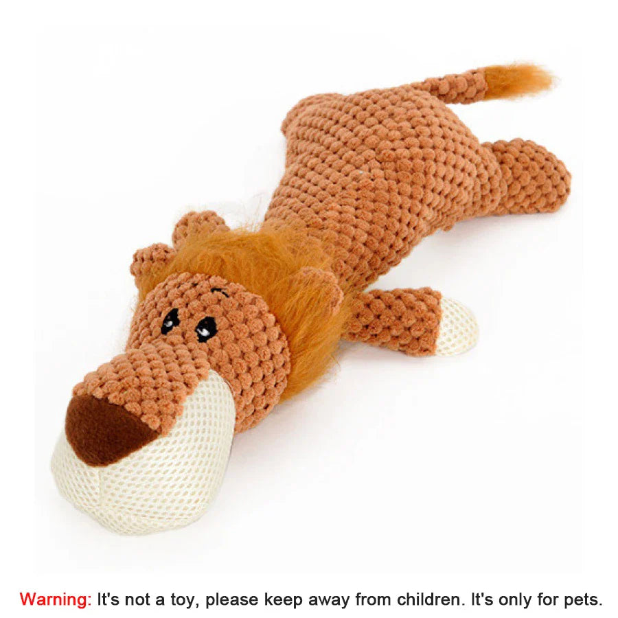 Bite-Resistant Squeaky Plush Dog Toy — Lion, Wolf & Elephant, 15.7 x 6.3 x 3.5 in (40 x 16 x 9 cm) — Interactive Chew Toy for Small & Medium Dogs Lion