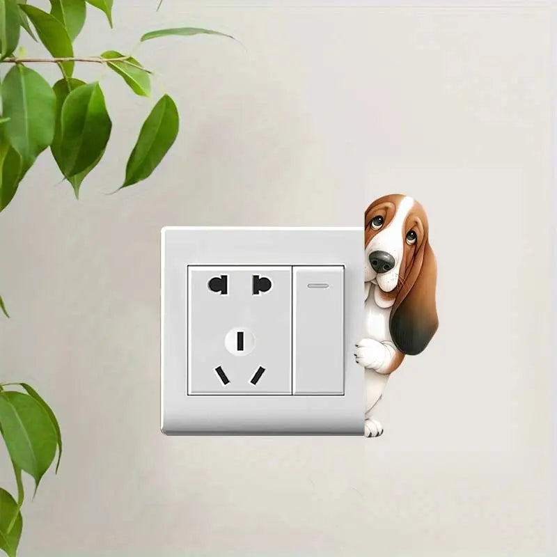 Cute Peeking Dog Animal Light Switch Phone Wall Stickers | Cartoon Decals for Home Decor M1065-H