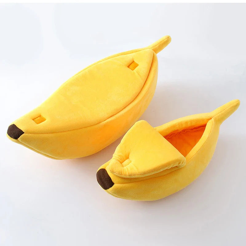 Banana-Shaped Plush Pet Bed – Cozy Cat & Small Dog House, Small (40×12×19 cm / 15.7×4.7×7.5 in) & Medium (51×14×20 cm / 20.1×5.5×7.9 in) – Yellow, Pink, Beige, Green Yellow 1PC