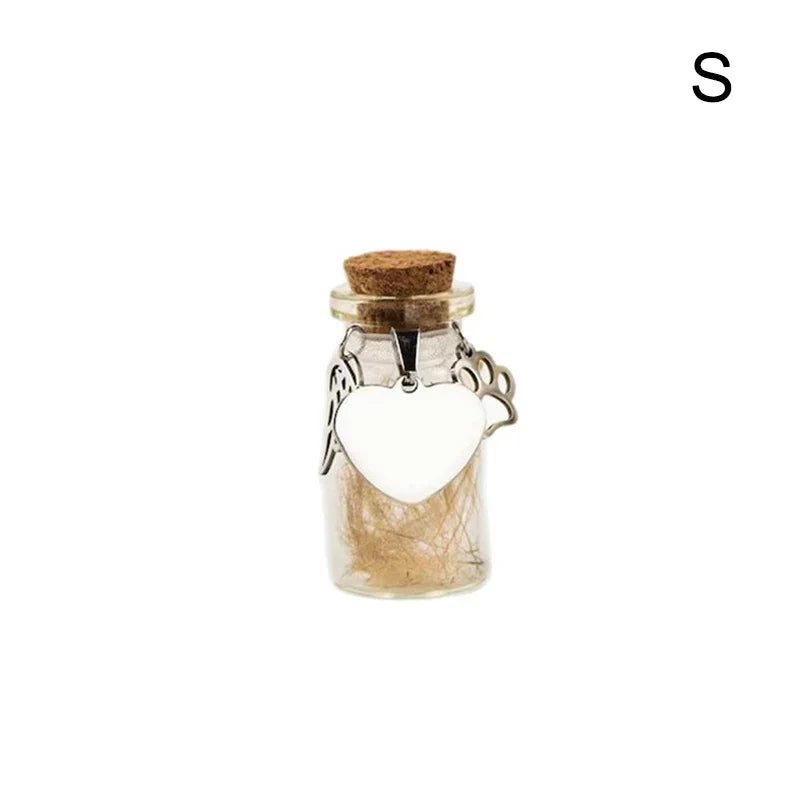Pet Memorial Urn Container | Pet Hair Keepsake Bottle with 3 Silver Accessories S