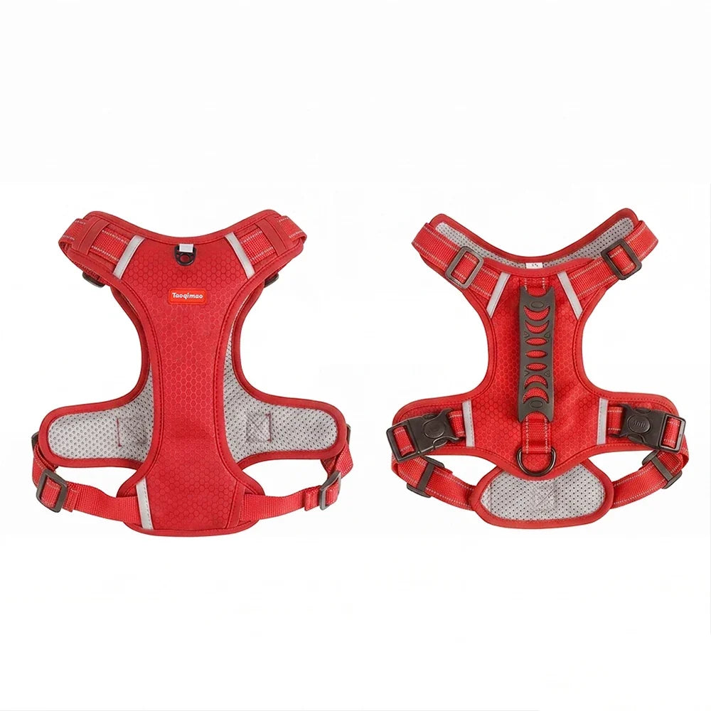 Tactical Dog Harness No Pull Reflective Pet Vest Adjustable Breathable Mesh Dog Chest Strap with Handle for Small Large Dogs Cat Red