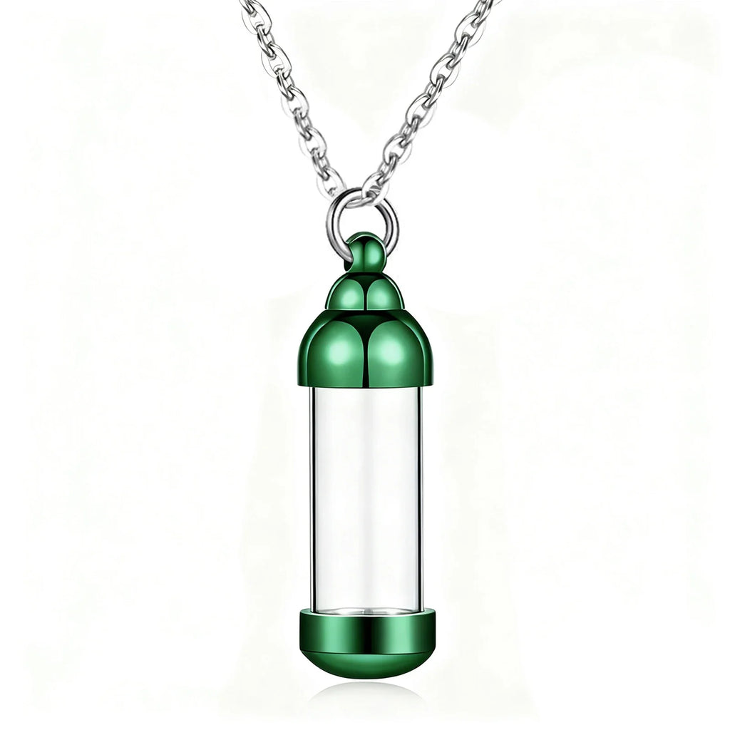 Small Glass Cremation Urn Vial Necklace for Ashes | Memorial Pet Charm Green