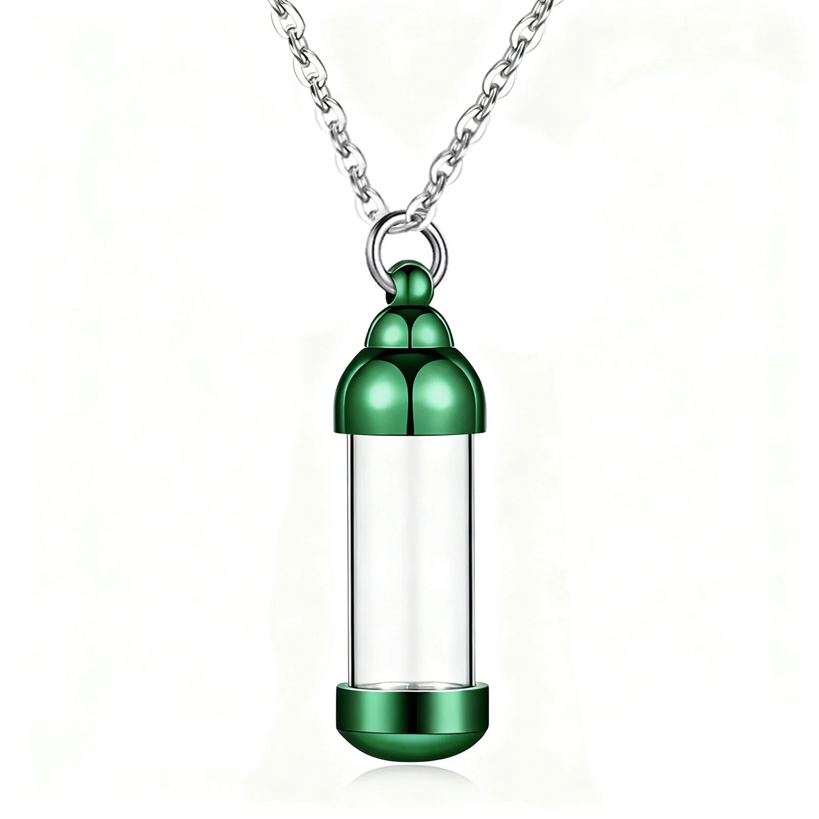 Small Glass Cremation Urn Vial Necklace for Ashes | Memorial Pet Charm Green