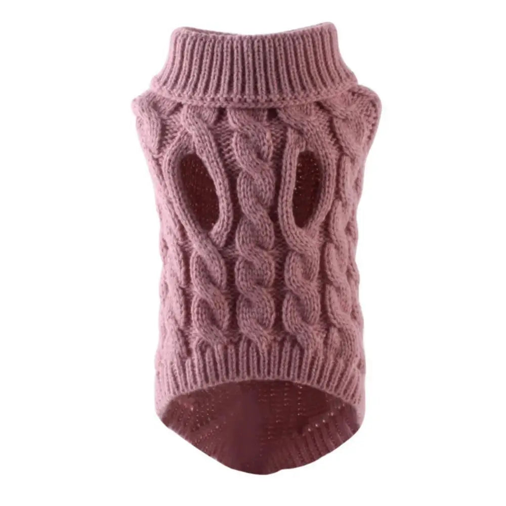 Knitted Cable Dog Sweater - Warm Autumn/Winter Pullover for Small Dogs Sour plum