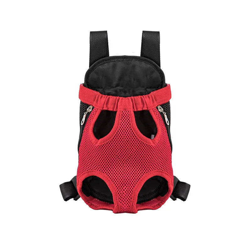Breathable Double-Shoulder Pet Carrier Backpack — Portable Mesh Front/Back Travel Carrier for Small Dogs & Cats red