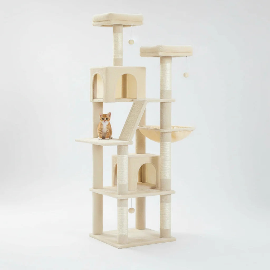 Extra Tall Cat Tree Tower – 6–7 ft Multi-Level Plush Condo with Scratching Posts H