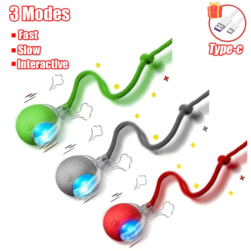 Interactive Automatic Rolling Ball Toy for Cats and Dogs, Rechargeable Smart Pet Toy with Faux Tail 3PCS Set