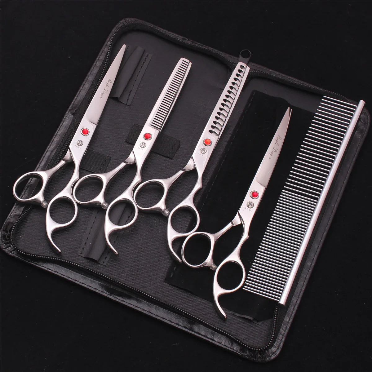 7-Inch (19.5 cm) Stainless Steel Pet Grooming Scissors Kit – Straight, Thinning, Chunker & Curved Shears Z3003-Yin-D5
