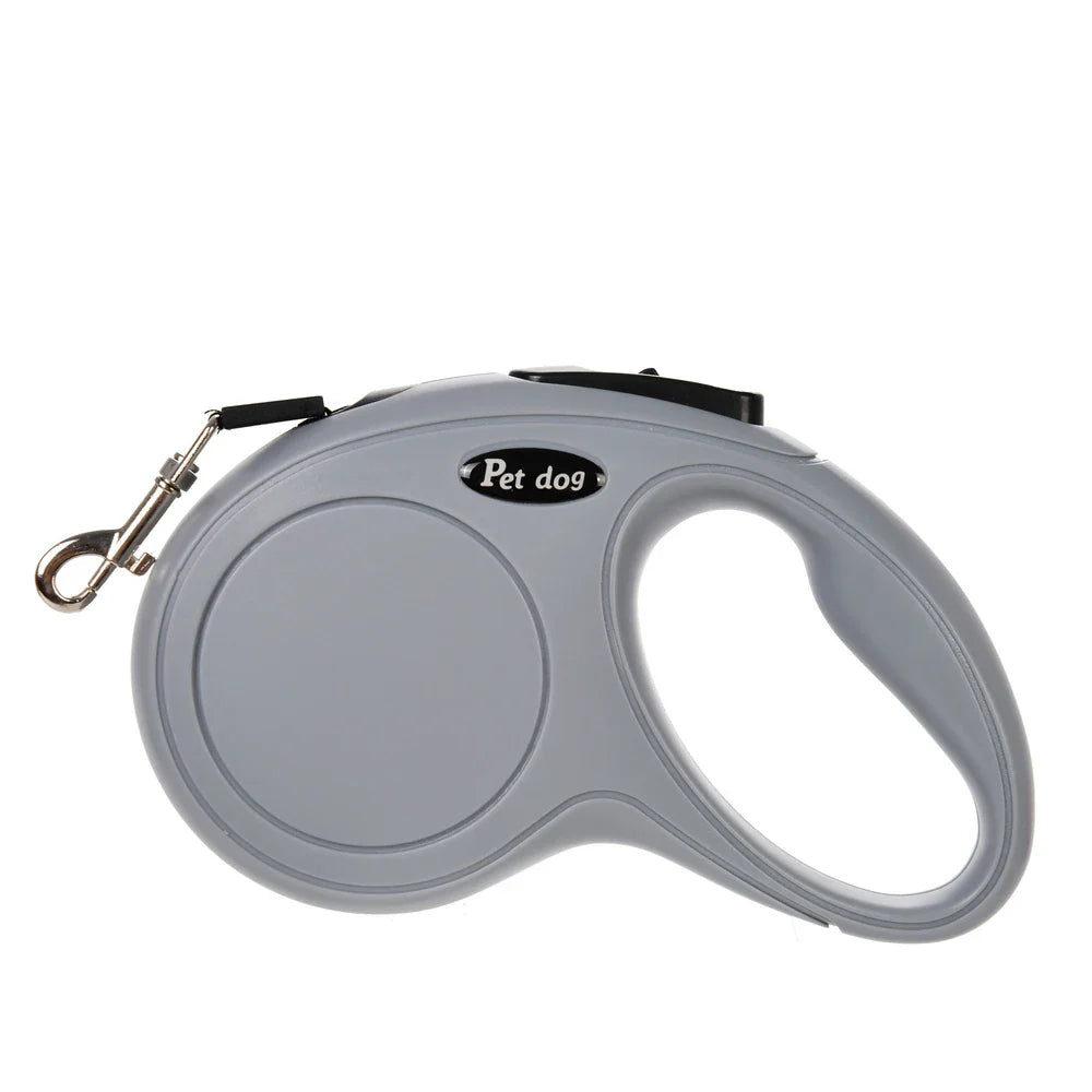 Retractable Dog Leash 3m/5m (9.8ft/16.4ft) Nylon Rope with Quick-Release ABS Case and Paw Print Keychain Gray