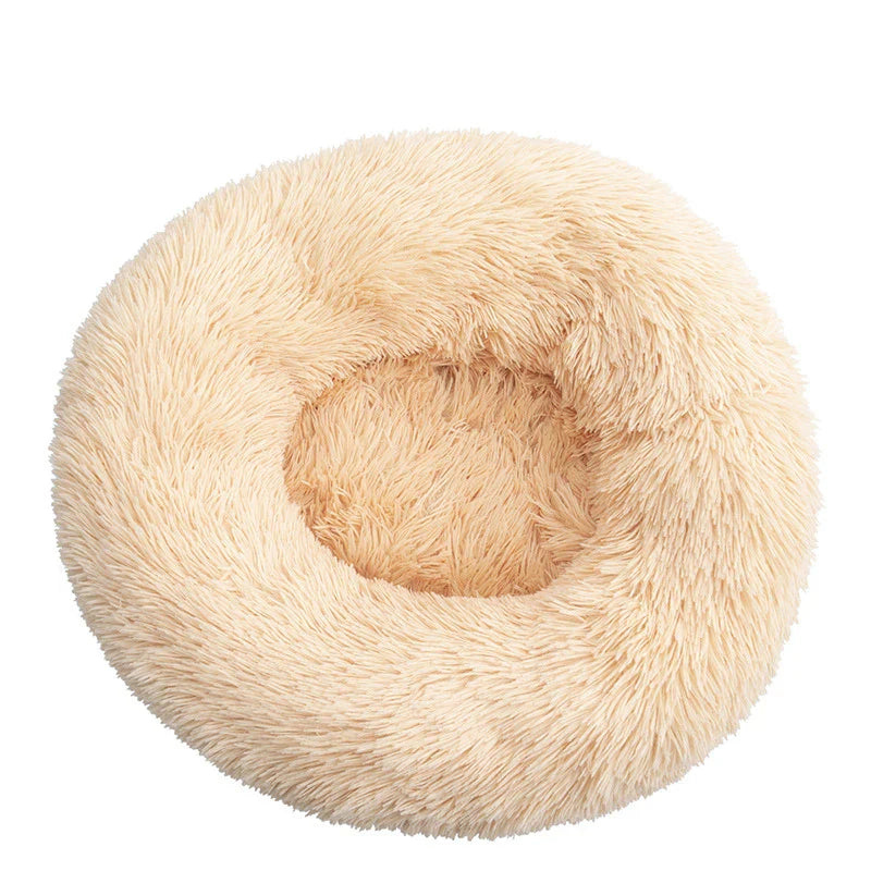 Orthopedic Donut Pet Bed – Calming Anti-Anxiety Round Dog & Cat Sofa, Washable Plush Bolster Bed (Fits 15.7–39.4 in / 40–100 cm) apricot