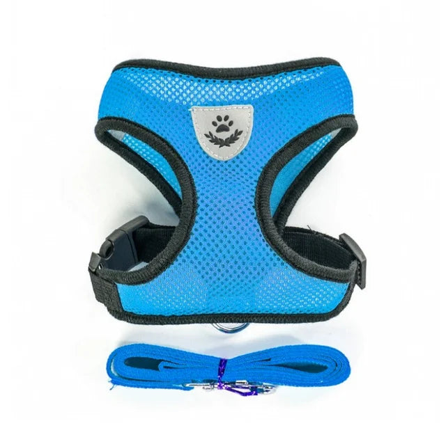 Breathable Mesh Cat Harness and Leash Set | Reflective Soft Vest for Small Cats and Dogs Blue
