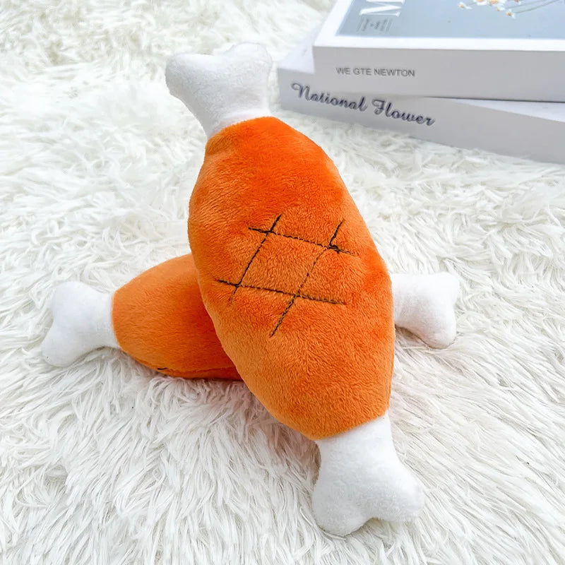 Fleece Dog Chew Toy - Soft Puppy Teething & Tug Toy for Small Dogs Chicken leg