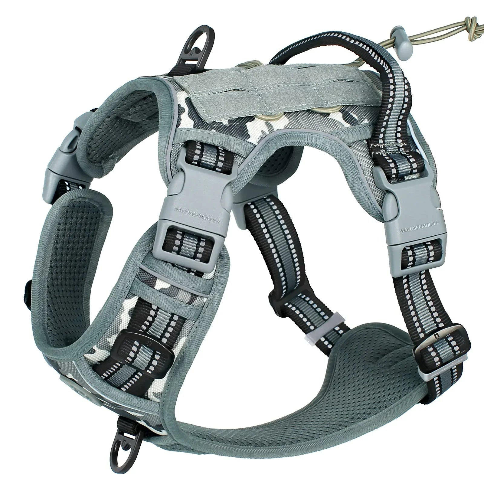 Tactical Dog Harness, No Pull Dog Harness, Adjustable Breathable MOLLE Dog Vest Harness for Medium Large Dog Reflective Military Light Grey