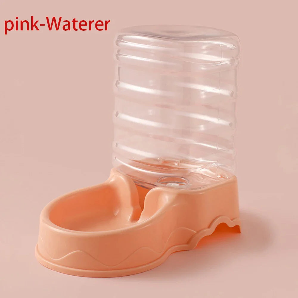 Gravity Pet Feeder and Water Dispenser for Cats and Small Dogs – Transparent PP Hopper, Pink, Blue, Gray pink-Waterer