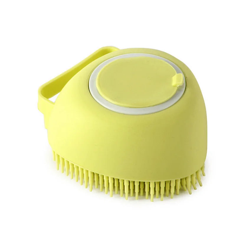 Silicone Pet Bath Massage Brush Glove for Dogs & Cats - Soft Grooming & Bathing Tool Heart-shaped Yellow