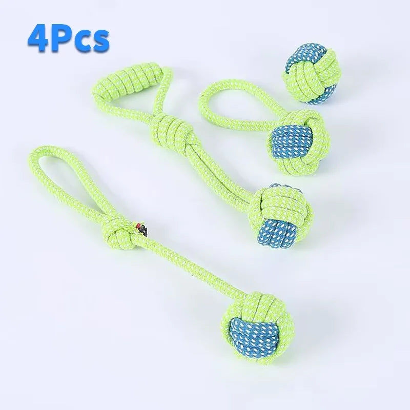 Bite-Resistant Rope Knot Chew Toy for Dogs & Cats — Teeth Cleaning, Boredom Relief & Training (4-Pack / 7-Pack) 4PCS