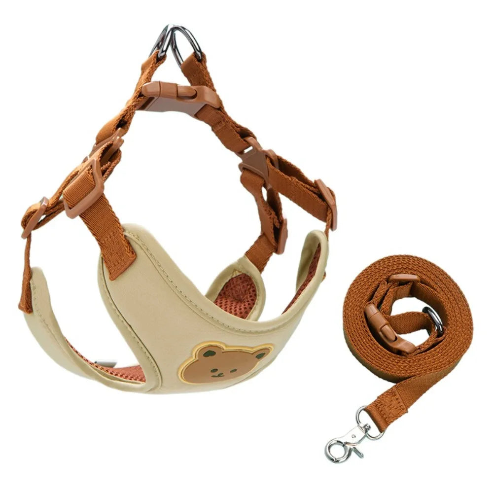 Adjustable No-Pull Dog Harness and Leash Set — Anti-Escape Pet Harness for Walking and Travel Beige-M-