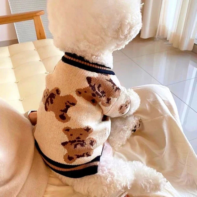 Striped Cotton Cardigan Sweater for Small Dogs & Cats – Warm Pet Coat for Chihuahua, Puppy, Kitten (XS-XL) Beige Brown