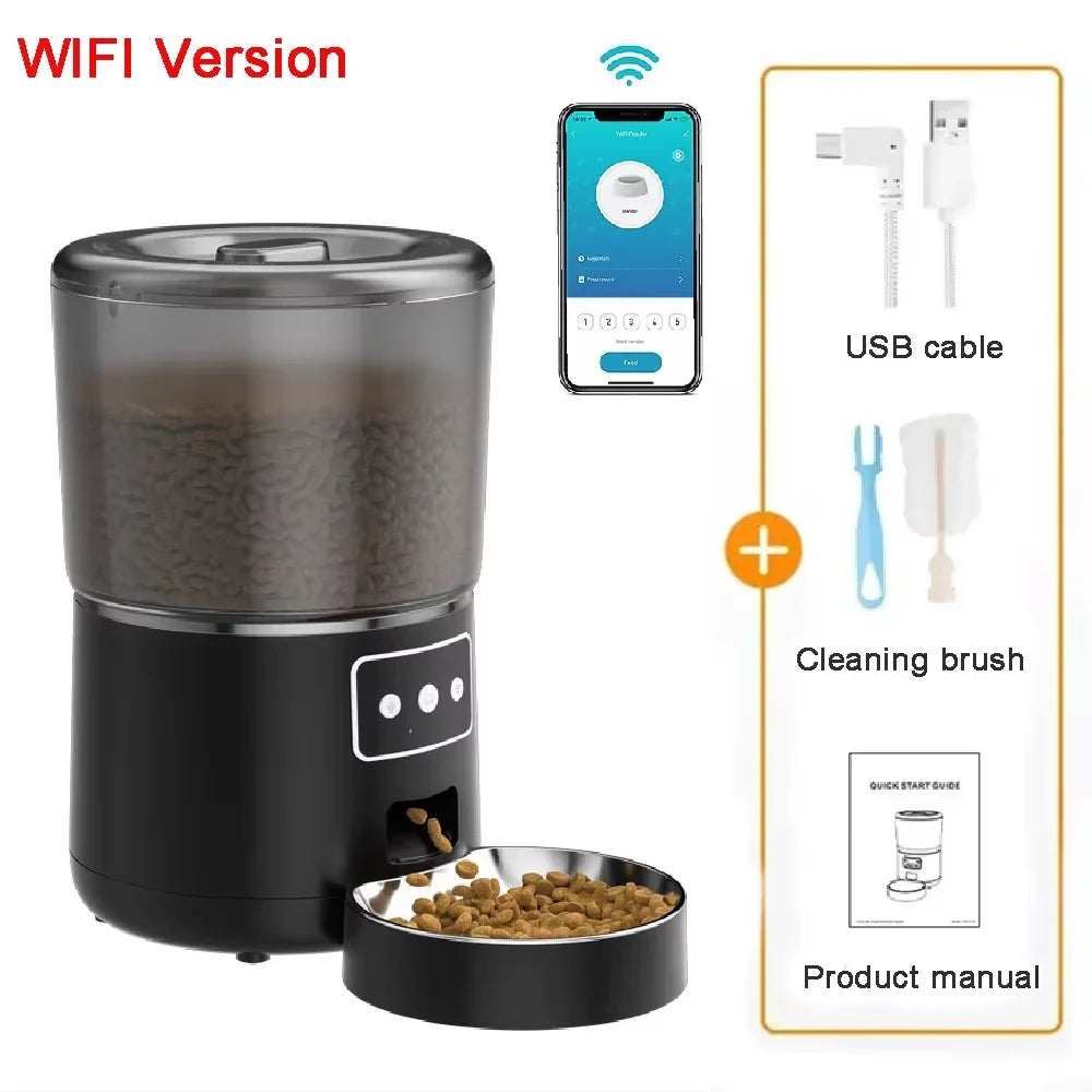 Automatic Pet Feeder 4L Capacity Smart Timer Tuya Control Food Dispenser with Stainless Steel Bowl Dogs Cats Feeding Supplies App Version Black
