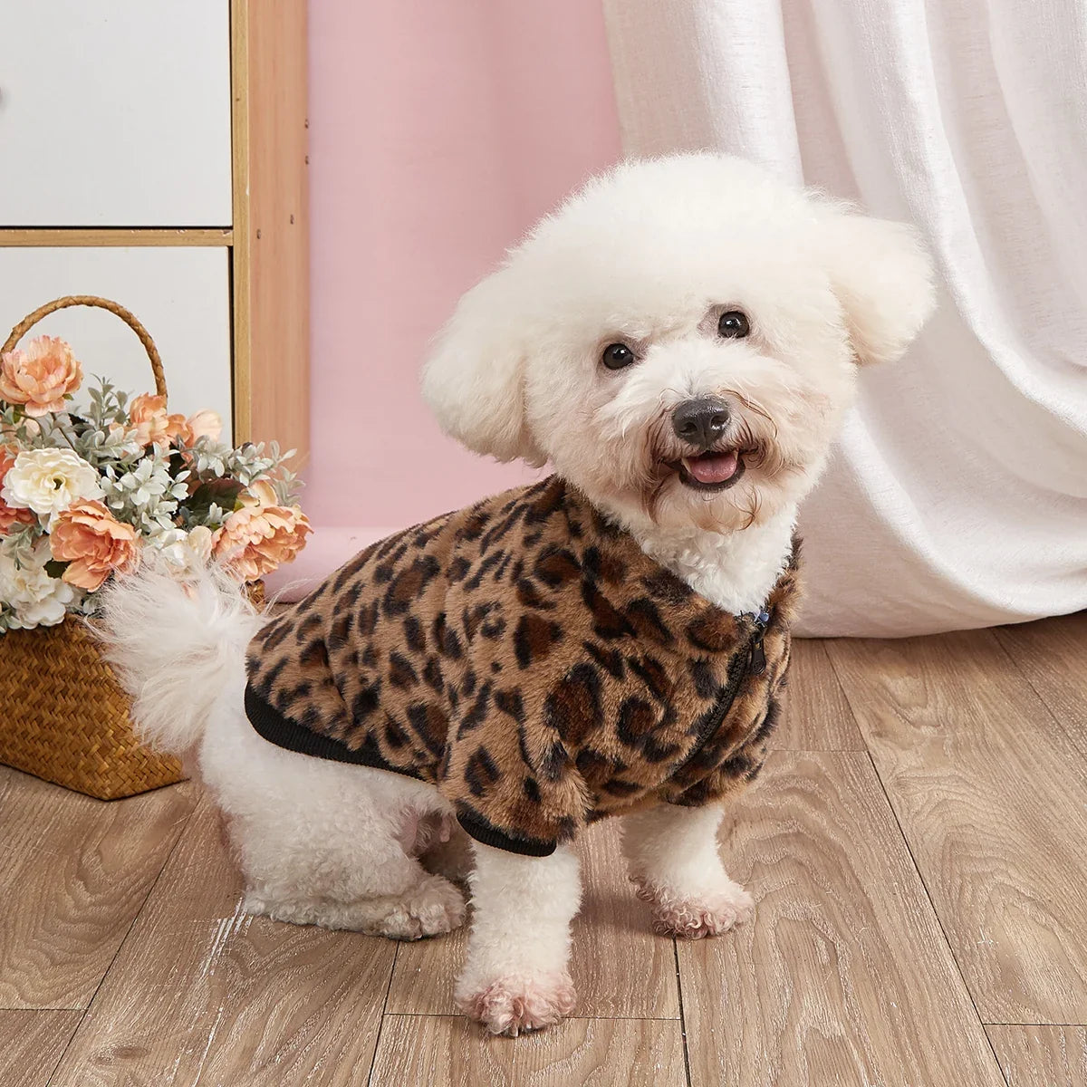 Pet Clothes for Dog Cat Puppy Tank Top Colorful Leopard Fuzzy Coat Sweatshirt Dog Outfits for Small Medium Dog for Autumn Winte