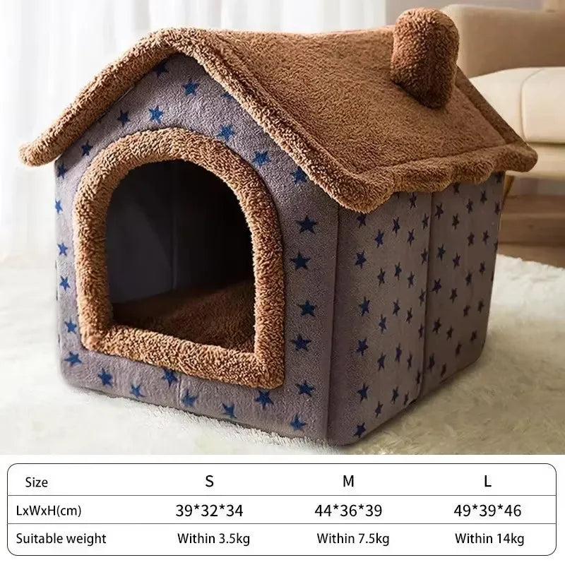 Foldable Plush Pet House Bed — Cozy Winter Dog & Cat Nest, Puppy Cave Sofa for Small & Medium Pets (S/M/L, Removable Cover) 15