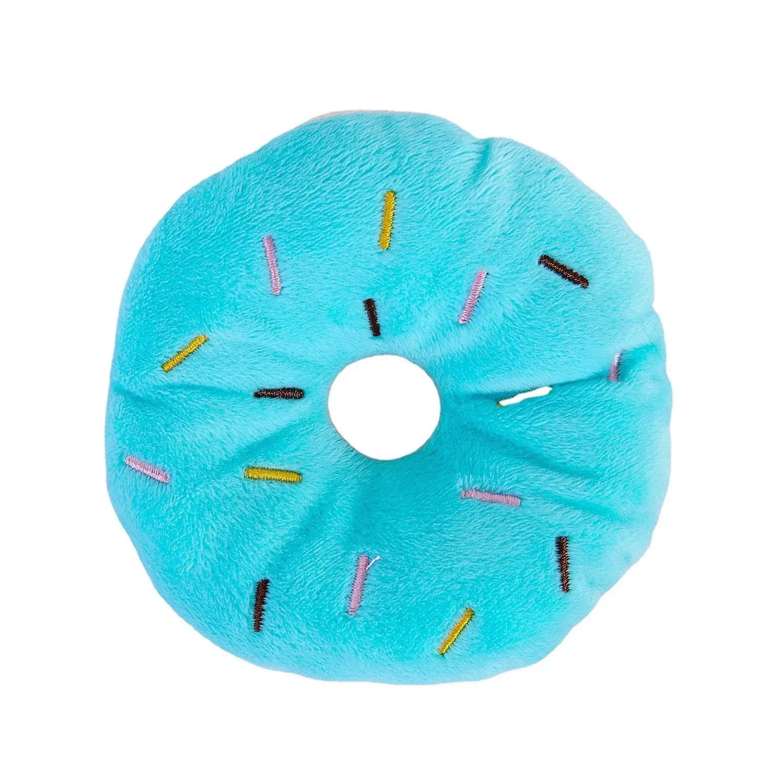 Plush Donut Chew Toy with Squeaker for Small & Medium Dogs - 4.3in (11 x 11 cm) Soft Fleece Puppy Toy M Blue