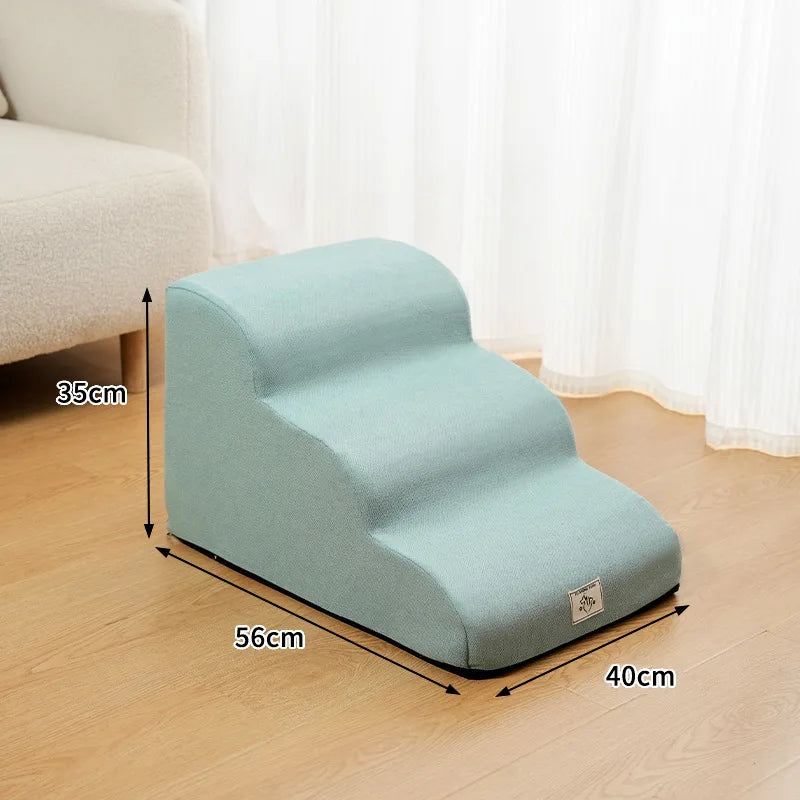 2- or 3-Step Pet Stairs for Dogs & Cats — Removable Washable Non-Slip Ramp for Sofa & Bed, PU Velvet Foam Pet Steps for Small & Senior Pets Blue-M