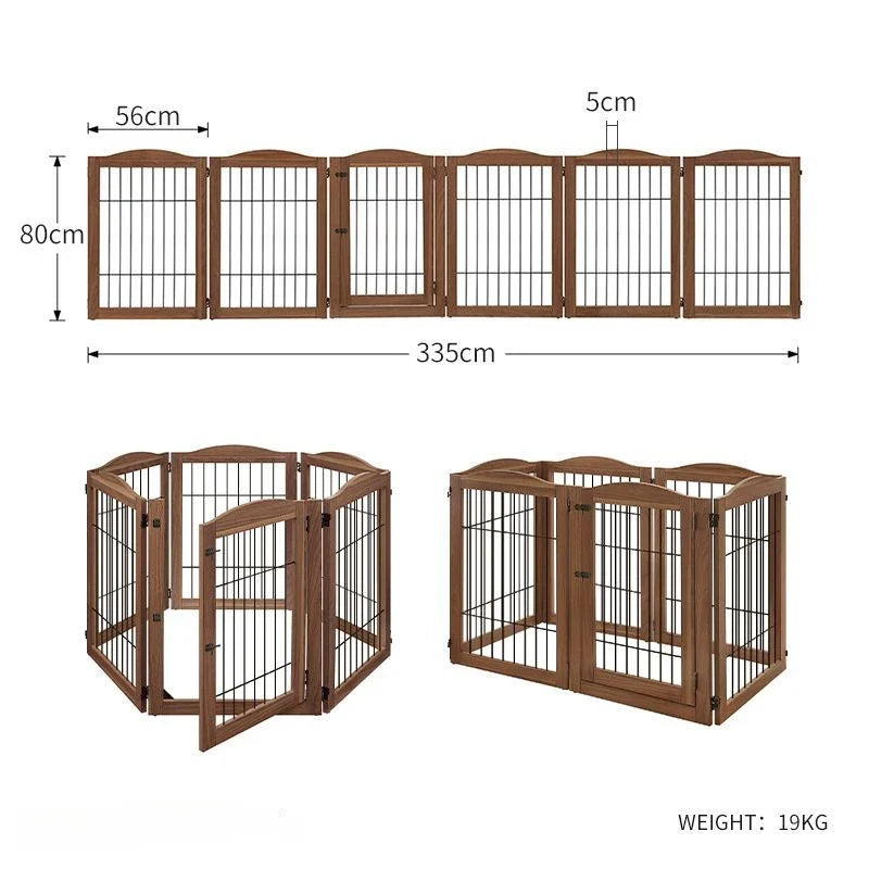 Wooden Pet Fence Dog Fence Freely Combinable Pet Isolation Door Indoor Foldable Dog Cage for Small and Medium Dogs Pet Supplies walnut color