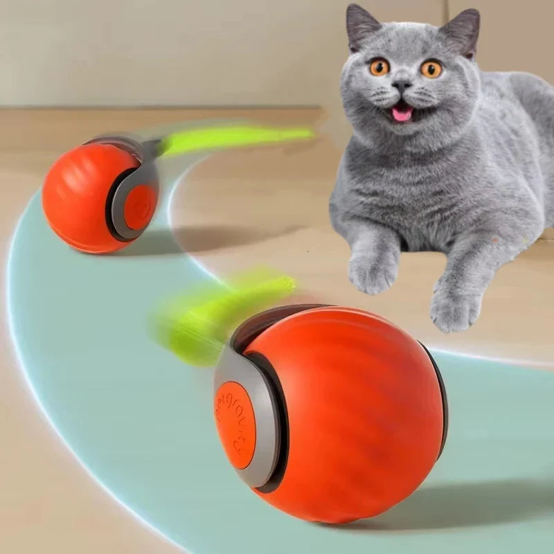 Rechargeable Interactive Rolling Cat Toy with Faux Tail - Motion-Activated Ball for Cats & Small Dogs 2PC Orange
