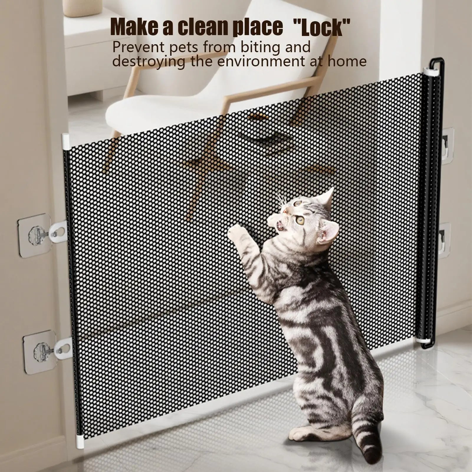 Retractable Pet Gate Dog Retractable Gate No-Drill Childproof Net Fence Cat Baffle for Indoor Staircase Patio Fireplace Deck