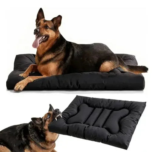 Chew Proof Anti Dog Bed For Medium Large Dogs Waterproof Washable Durable Dog Crate Pad Non Slip Sturdy Kennel Sleeping Pet Mat Black (GW-59)
