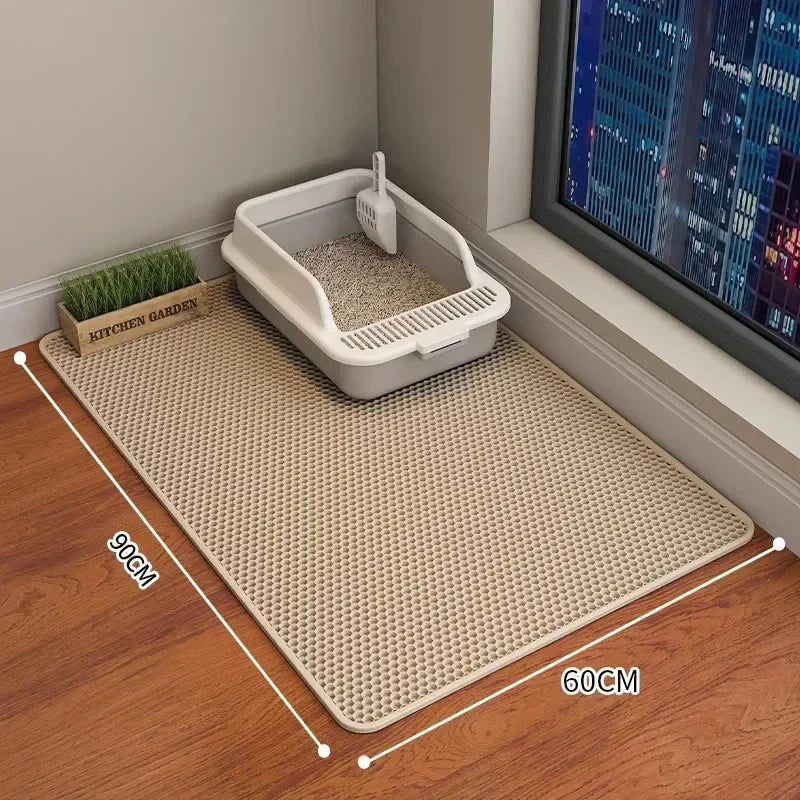 Double-Layer Waterproof Cat Litter Mat 90 x 60 cm (35.4 x 23.6 in) - Non-Slip Washable EVA Pet Pad Khaki 90X60CM
