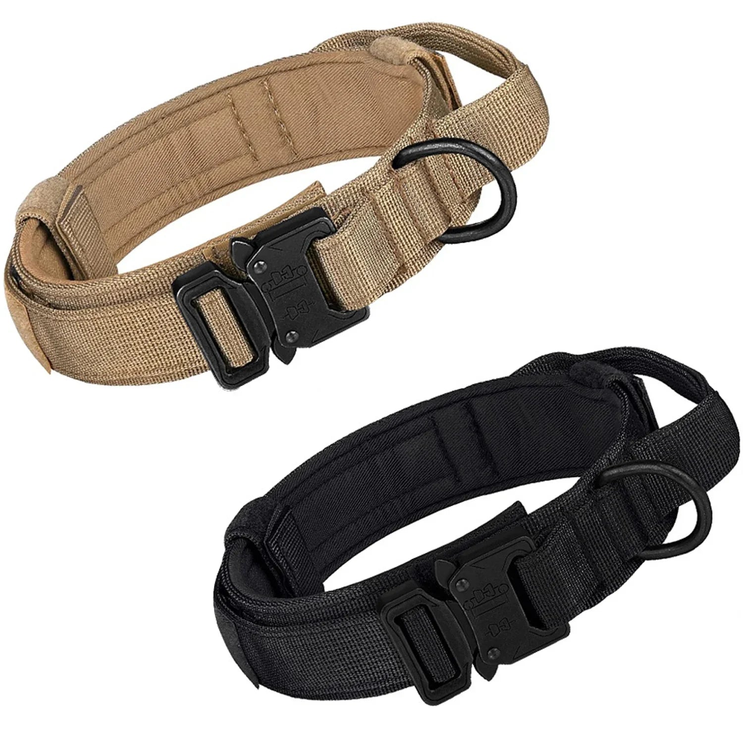Tactical Dog Collar Adjustable Military Nylon Dog Collar with Control Handle Heavy Duty Metal Buckle for Medium Large Dogs brown and black