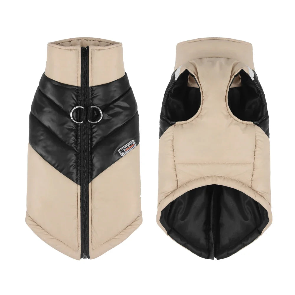 Winter Clothes for Dogs Warm Clothing Labrador Cotton Coat Harnesses Pet Products Clothes for Small Large Dog Reflective Stripe khaki