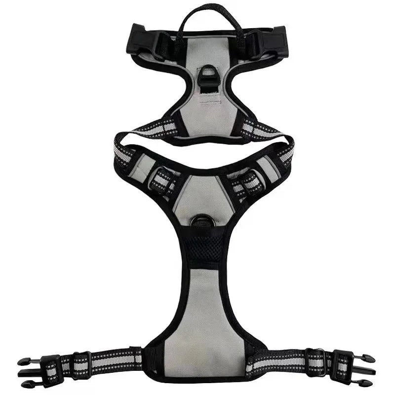 Reflective Breathable Dog & Cat Harness Vest – Adjustable Chest Strap, XS–XL (13–37 in / 33–96 cm) Grey