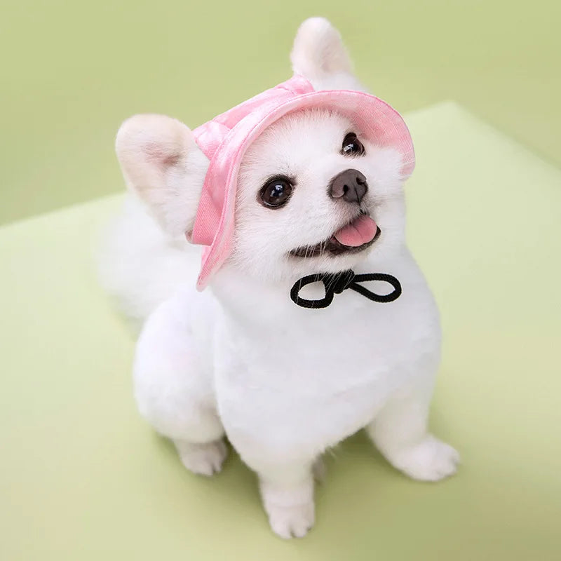Dog Sun Hat with Ear Holes | Breathable Cotton Bucket Hat for Small Pets Pink