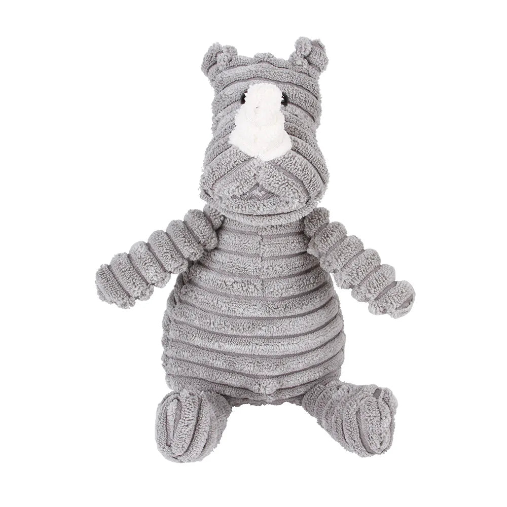 Dog Chew Toy Corduroy Plush Squeaky Molar Tooth Cleaner Training Toy for Large Dogs Monkey and Pig Designs Rhino