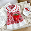 Strawberry Dress For Dogs Summer Spring Cute Plaid Female Girl Puppy Pet Cat Apparel Clothes Yorkie Chihuahua Small Medium Pugs Red