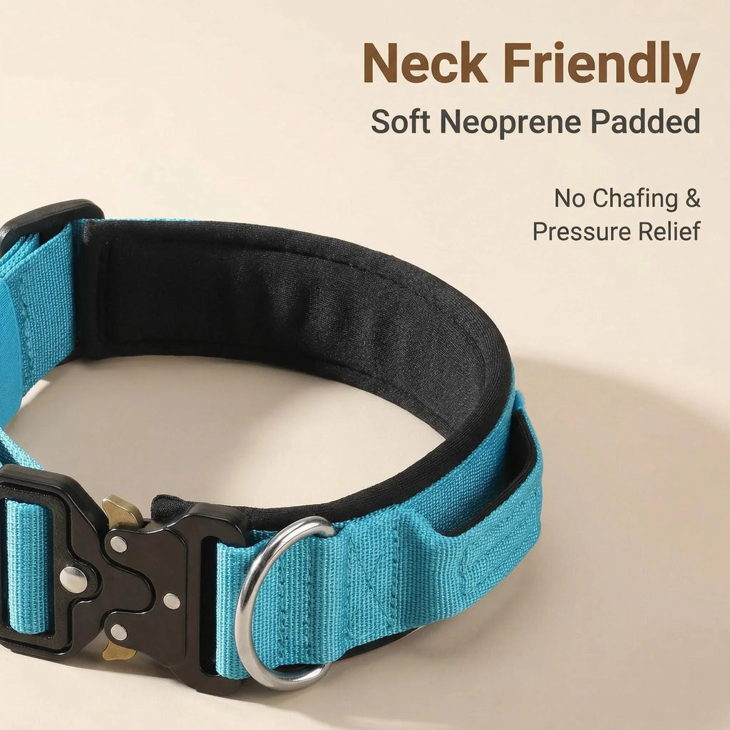 Padded Tactical Dog Collar Heavy Duty, Soft Neoprene Adjustable Nylon with Metal Buckle for Large Medium Dogs