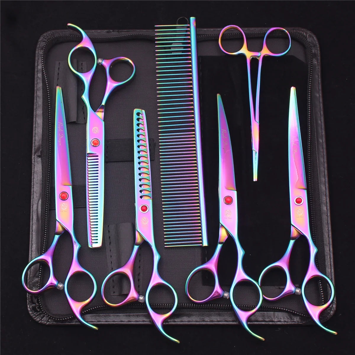 7-Inch (19.5 cm) Stainless Steel Pet Grooming Scissors Kit – Straight, Thinning, Chunker & Curved Shears Z3003-Cai-7P