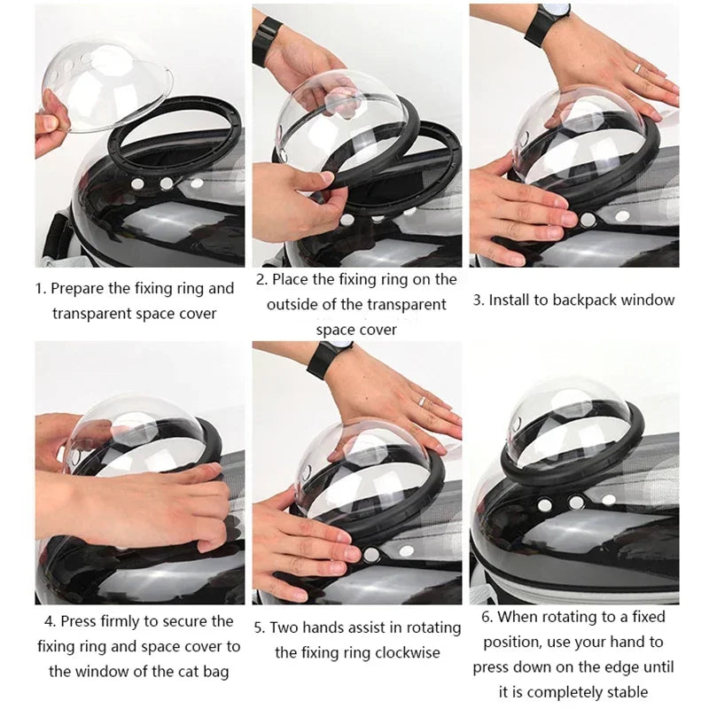 Transparent Bubble Pet Backpack — Breathable Space Capsule Carrier for Cats & Small Dogs, PVC Window & Side Mesh, Zipper Closure