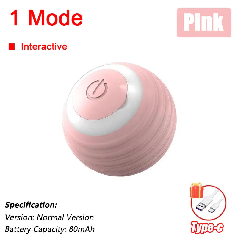 Interactive Automatic Rolling Ball Toy for Cats and Dogs, Rechargeable Smart Pet Toy with Faux Tail Small 1 Mode Pink