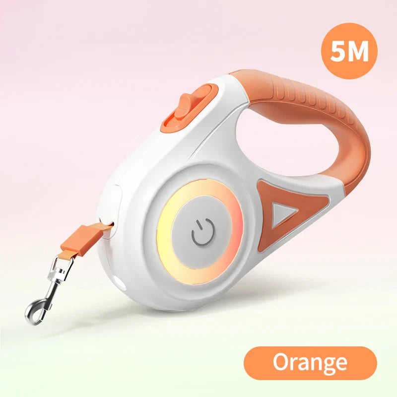 5M (16.4 ft) Retractable LED Dog Leash with Anti-Slip Handle, Tangle-Free and Reflective, Fits Pets up to 35kg (77 lb) Orange