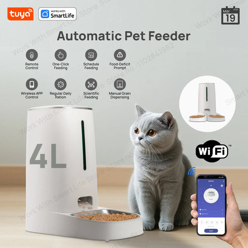 4L Automatic Pet Feeder for1/2Cats,WiFi Smart Feed Automatic Pet Feeder for Cats& Dogs,Timed Pet Food Dispenser with APP Control