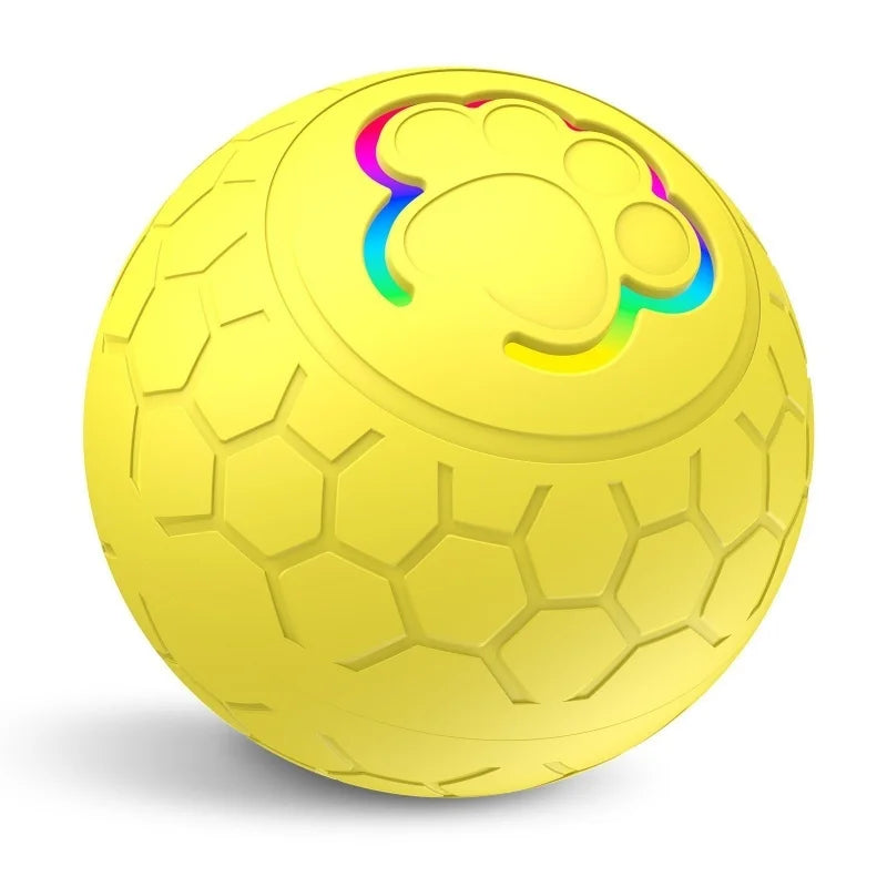Interactive USB Rechargeable Dog & Cat Toy Ball, Automatic Bouncing Rolling LED Light, IP65 Waterproof Yellow Ball